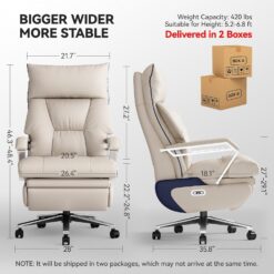Alternative view of M80 Dual Motor Executive Office Chair with Footrest, Big & Tall, 420lbs, Beige
