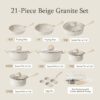 Carote 21-Piece Nonstick Cookware Set, Eco-Friendly Granite, Induction Compatible, Beige - Image 2