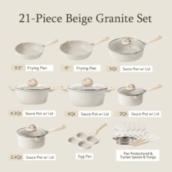 Alternative view of Carote 21-Piece Nonstick Cookware Set, Eco-Friendly Granite, Induction Compatible, Beige
