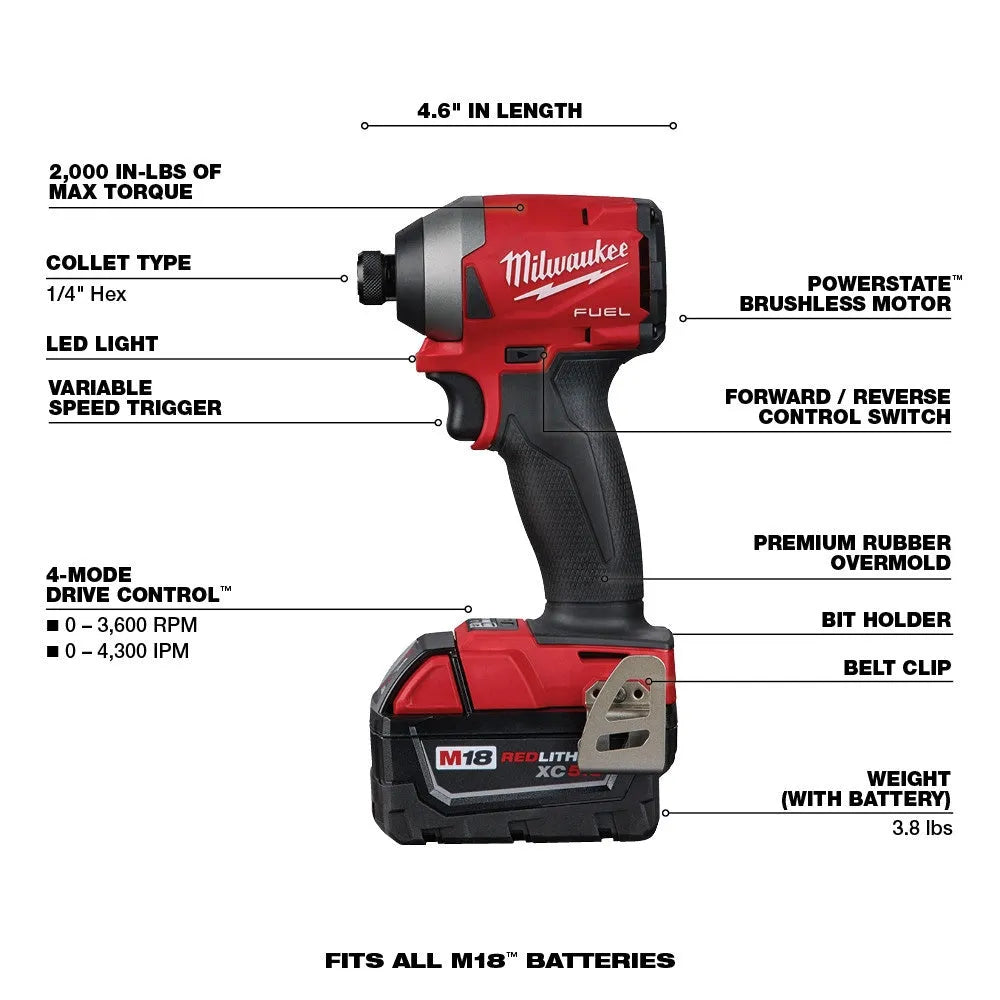 18V M18 FUEL Lithium Ion Brushless Cordless 7 Tool Combo Kit 5.0 Ah - Image 5