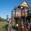 Backyard Discovery Canyon Creek Cedar Wood Swing Set with Wave Slide, Clubhouse, Play Kitchen, Picnic Area, Belt Swings, Web Swing, Rock Wall, Balconies, Playhouse, Step Ladder, Outdoor Playset - Image 6