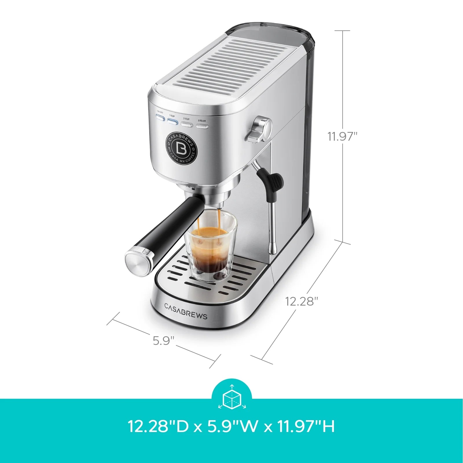 CASABREWS 5418Basic Espresso Machine with 20-Bar pressure, 34 oz Water Tank, with Milk Frother, Silver - Image 5
