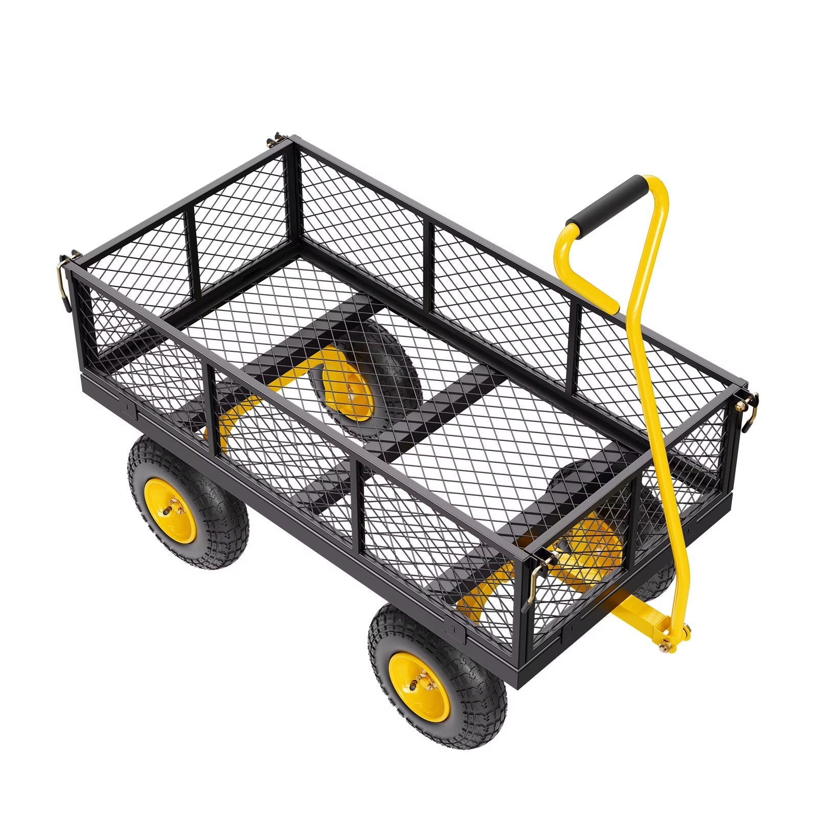 KFFKFF Mesh Steel Garden Cart 900 Lbs, 38 x 22 " Heavy Duty Utility Wagon Cart, Metal Garden Trolley with 10" Wheels, Removable Mesh Sides, 180 Swiveling Handle (Green) - Image 3