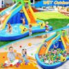 Inflatable Water Slides for Kids 8-in-1 Bounce House Water Park with 450W Blower Climbing Wall, Splash Pool, 2 Water Cannons, Basketball Hoop, Water Slide, Crocodile Sprinkler for Gift Backyard Party - Image 15