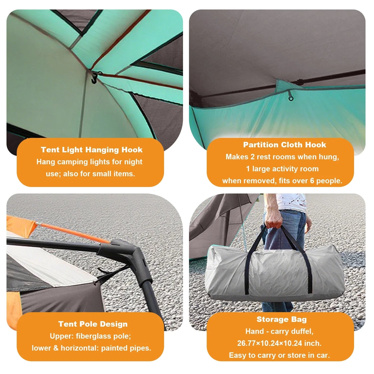 KFeng 12 Person Tents for Camping - 2Rooms 3Doors&3Windows Mesh,Suitable for Outdoor/Picnic,Brown - Image 13