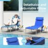 3-in-1 Outdoor Sun Tanning Lounge Chair with Face Hole 5-Position Recliner, Folding Side Table & Removable Pillow, 330lbs Capacity, Blue - Image 4