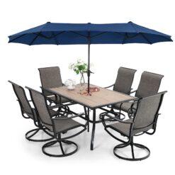 Alternative view of 8 Pieces Patio Dining Set with Umbrella,Outdoor Furniture Set with 6 Sling Dining Swivel Chairs