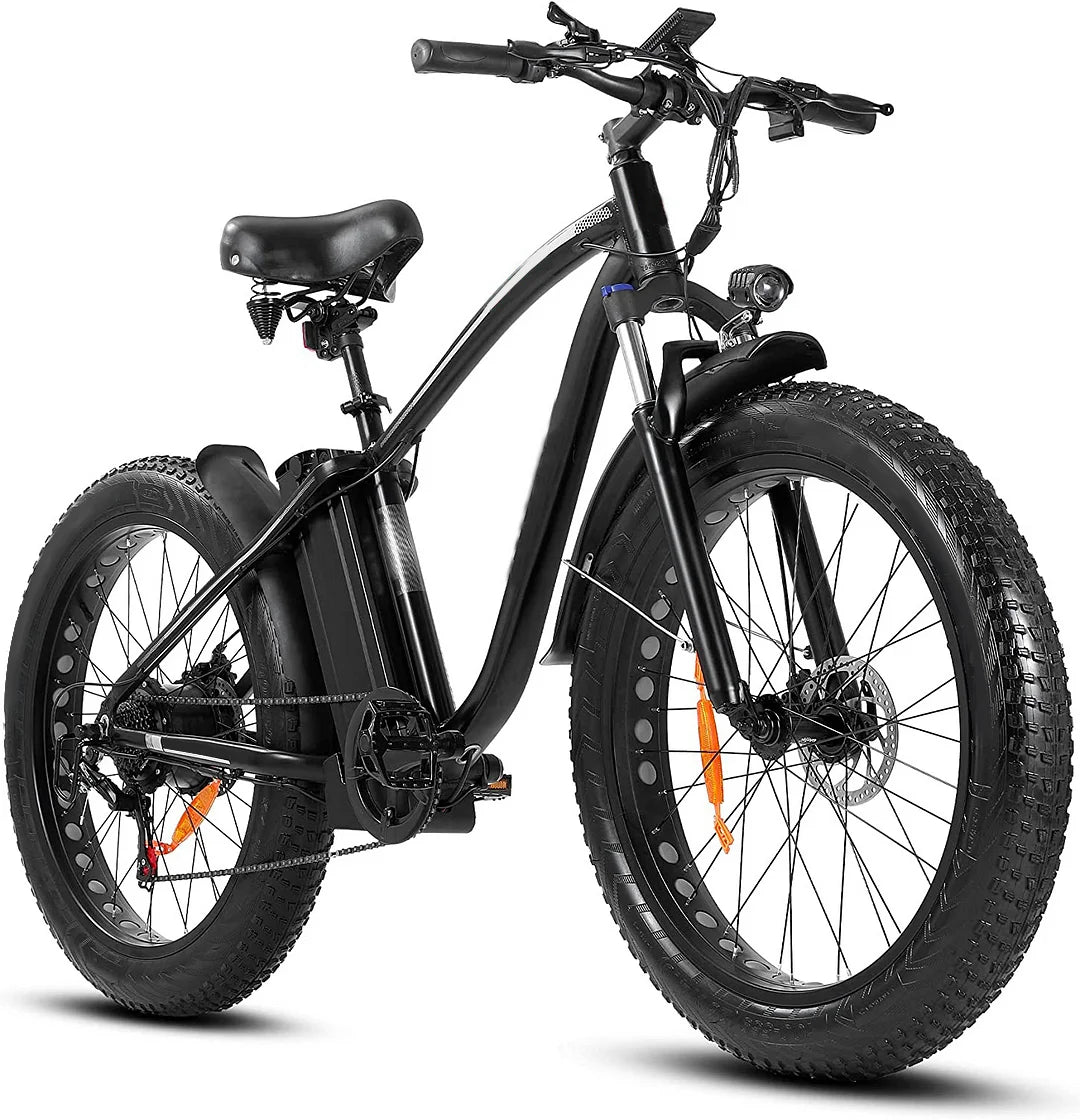750W Electric Mountain Bike - 48V/15Ah Battery, Dual Disc Brakes, Shimano 7-Speed, Black