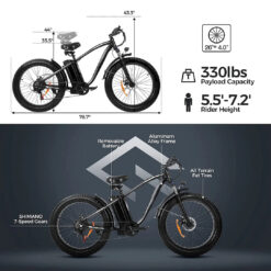 Alternative view of 750W Electric Mountain Bike - 48V/15Ah Battery, Dual Disc Brakes, Shimano 7-Speed, Black