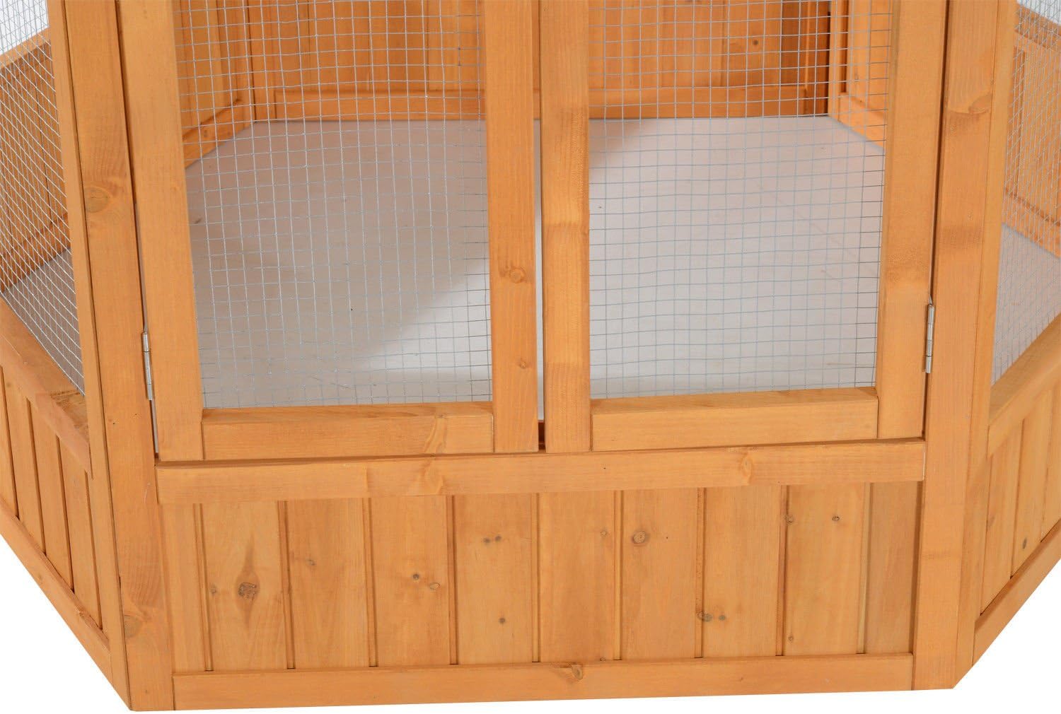 Large Wooden Hexagonal Outdoor Aviary Flight Bird Cage with Covered Roof - Image 9