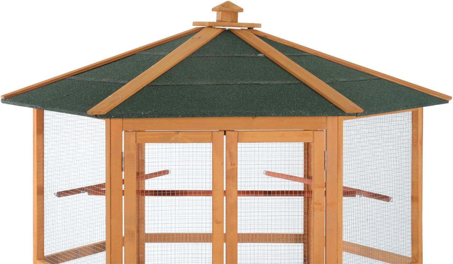 Large Wooden Hexagonal Outdoor Aviary Flight Bird Cage with Covered Roof - Image 4