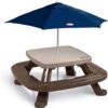 Picnic table with market umbrella, brown - Image 2