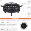 SUNCREAT 42” Patio Fire Pit Wood Burning with Mesh Spark Screen, Bonfire Outdoor firepit with Fireplace Poker, Black - Image 27