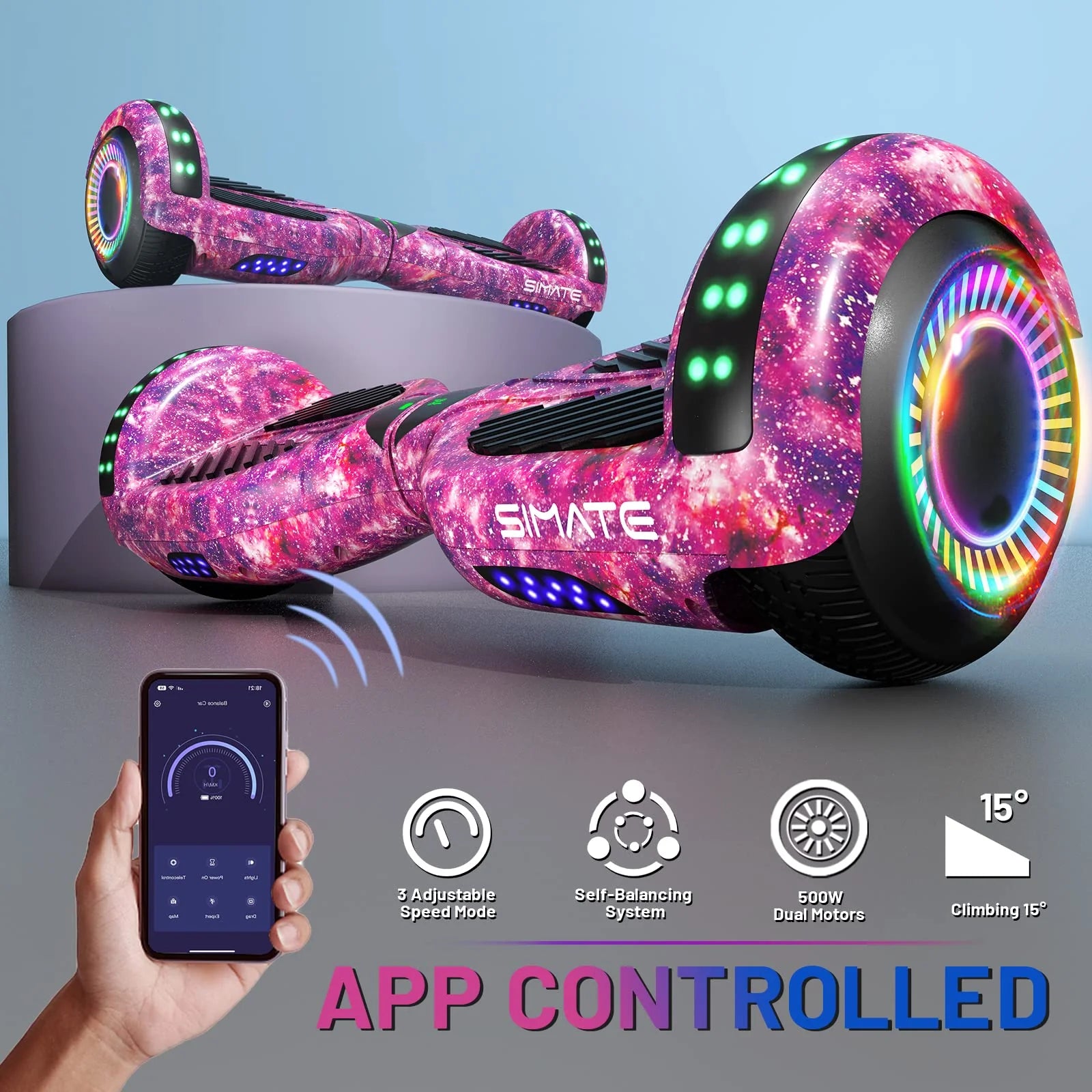 SIMATE 6.5" Hoverboard with Bluetooth & LED Lights - Image 6