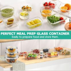 Alternative view of 34pcs Glass Food Storage Containers with Lids Set, Airtight Meal Prep Containers (17 Containers & 17 Lids), Grey