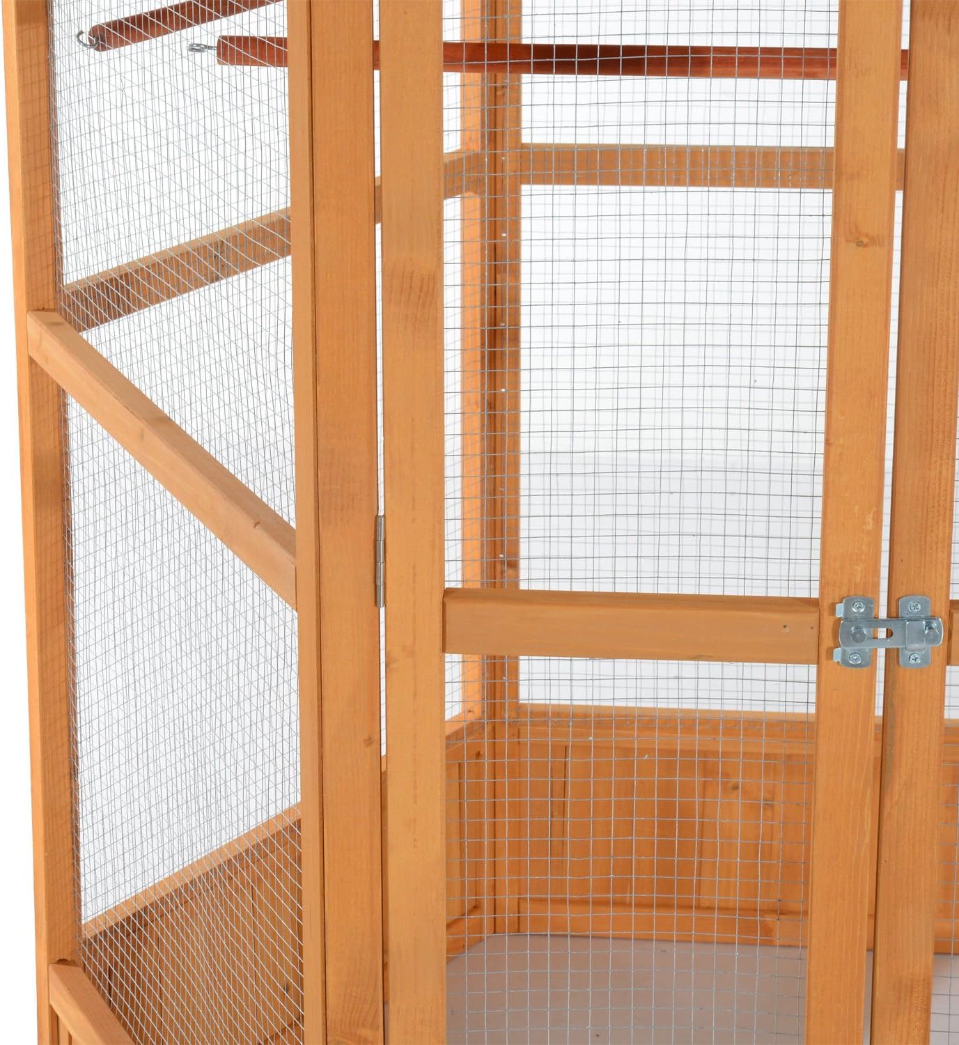 Large Wooden Hexagonal Outdoor Aviary Flight Bird Cage with Covered Roof - Image 7