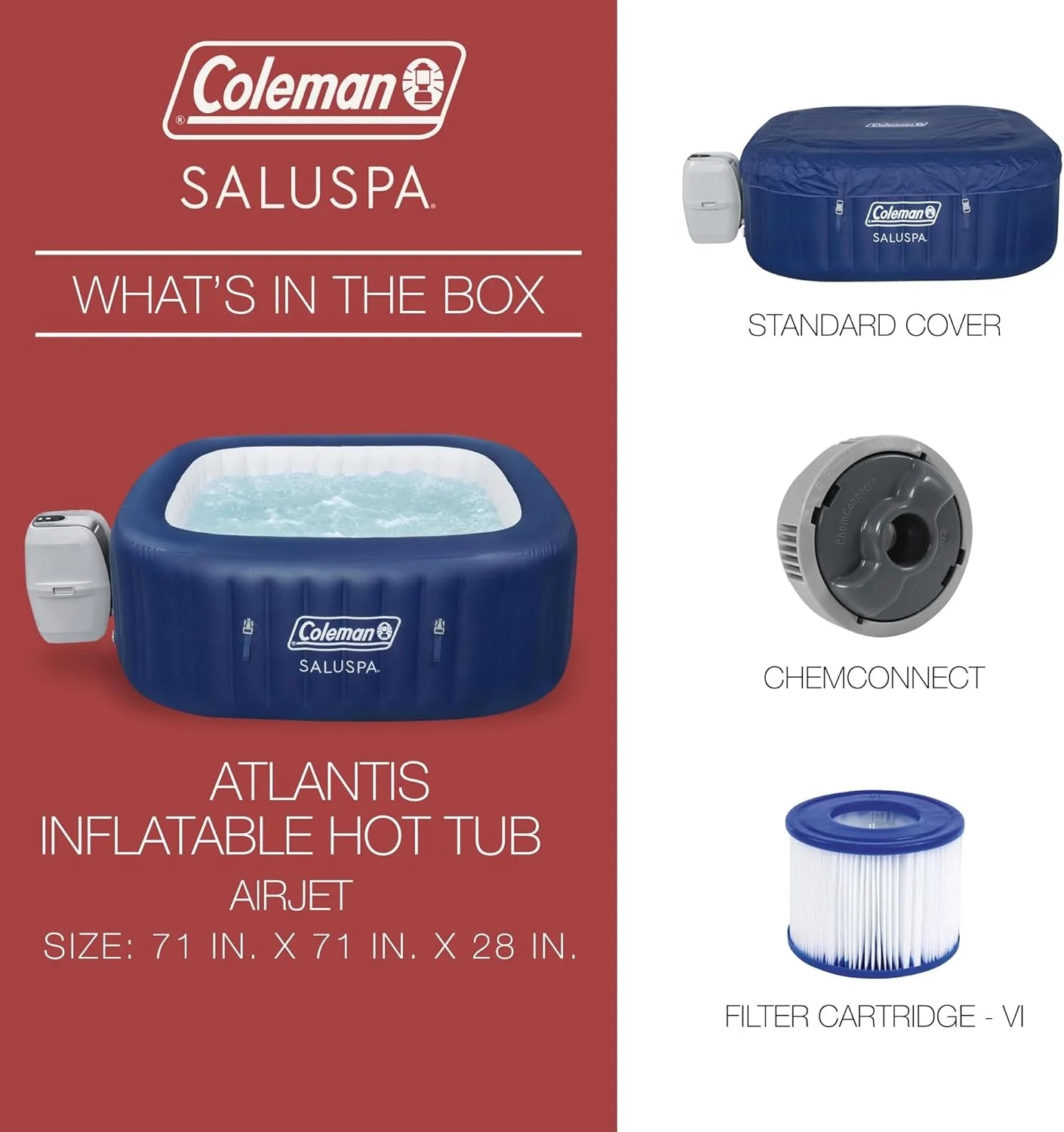 4 to 6 Person Inflatable Hot Tub Square Portable Outdoor Spa with 114 Soothing AirJets and Insulated Cover, Gray-Coleman - Image 28
