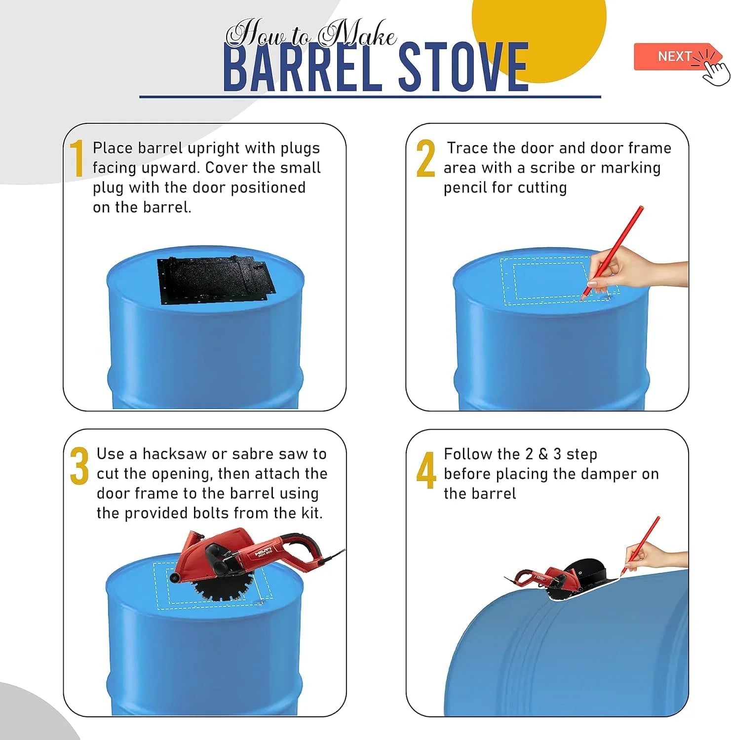 Barrel Stoves Kit C Perfect For 30-55 Gallon Drum Wood Stove Kit - Wood Burning Stove Kit Barrel Stove Door - Fire Wood Camp Stove Kit Wood Stove Kit for Emergency Heating & Cooking - Image 6