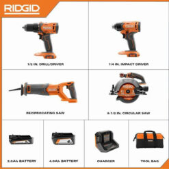 Alternative view of 18V Cordless 4-Tool Combo Kit with 4.0 Ah Battery, 2.0 Ah Battery, Charger, Bag and 18V Drywall Cut-Out Tool