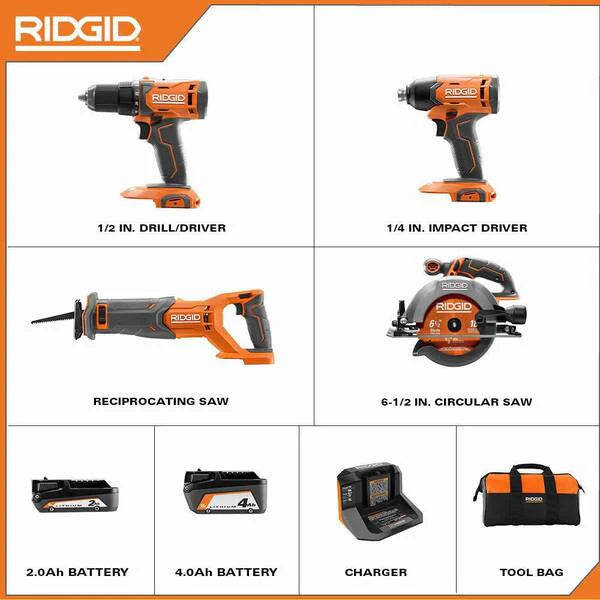 18V Cordless 4-Tool Combo Kit with 4.0 Ah Battery, 2.0 Ah Battery, Charger, Bag and 18V Drywall Cut-Out Tool - Image 2
