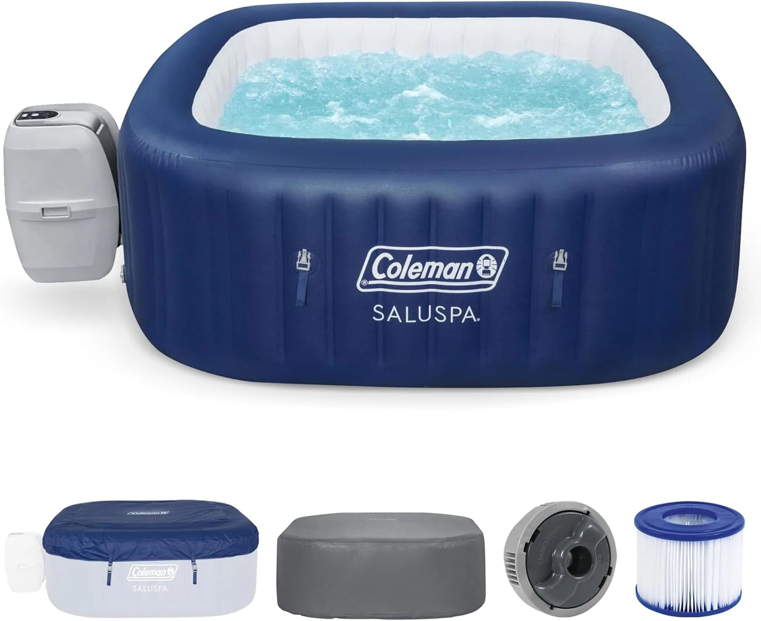4 to 6 Person Inflatable Hot Tub Square Portable Outdoor Spa with 114 Soothing AirJets and Insulated Cover, Gray-Coleman - Image 4