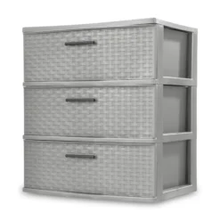 Sterilite 3-Drawer Wide Tower, Cement Weave