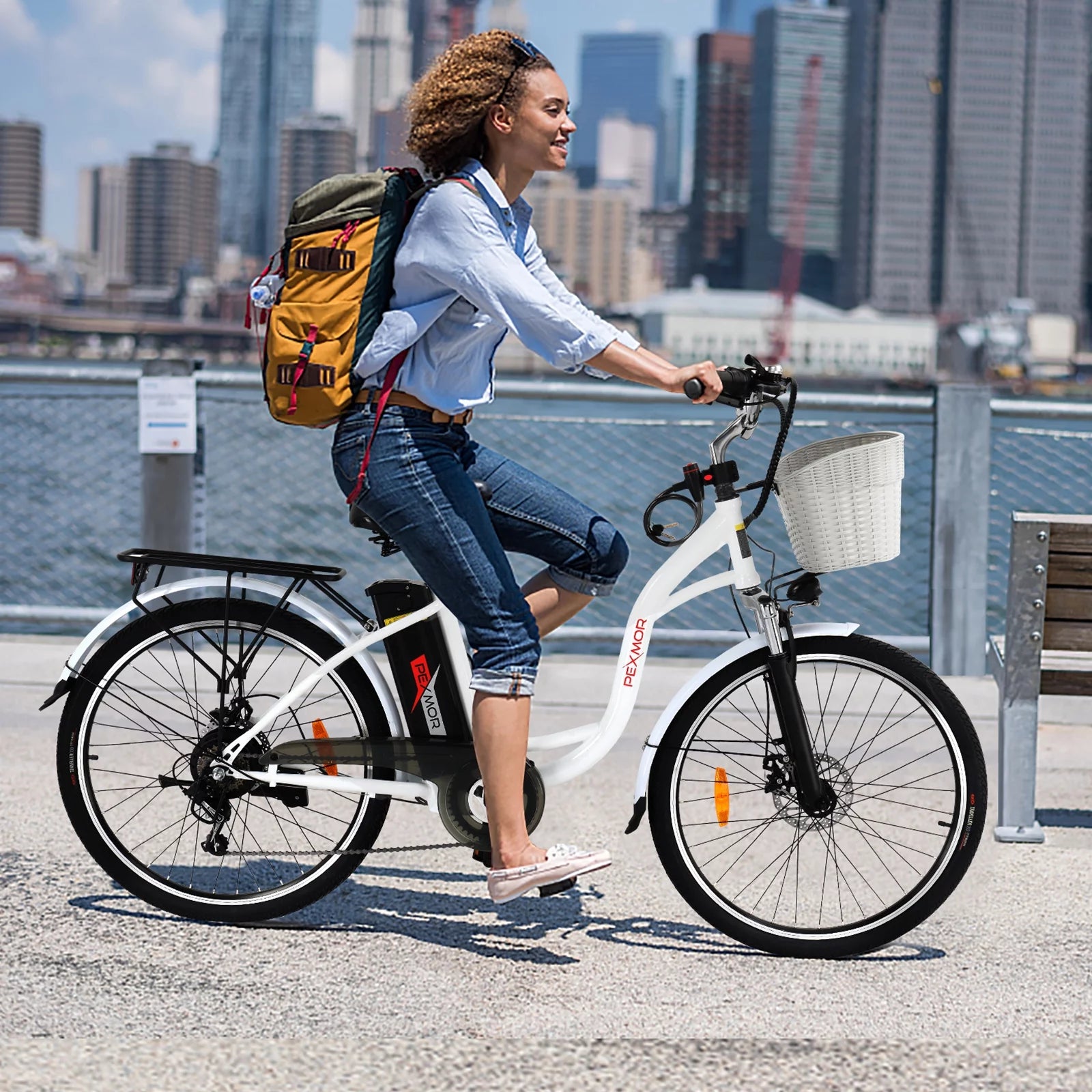 PEXMOR Electric Bike for Adults 350W (Peak 500W) City Commuter Ebike 36V 12.5AH Removable Battery 26" Cruiser Electric Bicycle Shimano 6-Speed | Dual Shock Absorber | Basket - Image 8