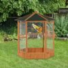 Large Wooden Hexagonal Outdoor Aviary Flight Bird Cage with Covered Roof - Image 2