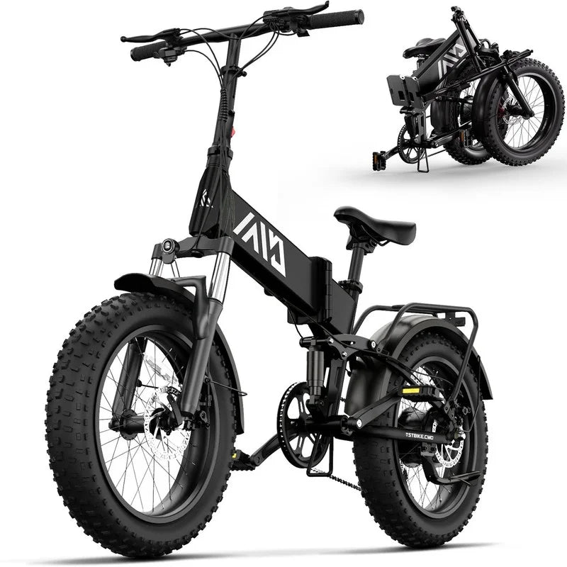 TST Electric Bike 4.0 Fat Tire Foldable Ebike 48V 13Ah Battery 750W Electric Commuter Bicycle with LCD 20" One-Step Folding Electric City Bike for Men Women Black - Image 2