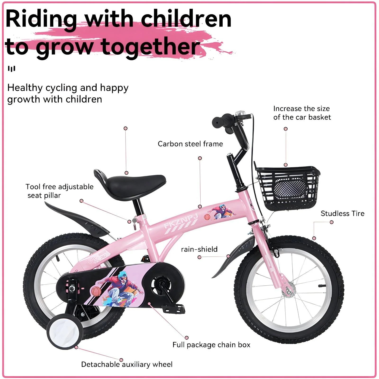 Baprem 18" Girls Bike for 5-9 Years Old Kids, Cute Kids Bike with Training Wheels, Steel Frame Sporty Children Bicycle, Pink - Image 19