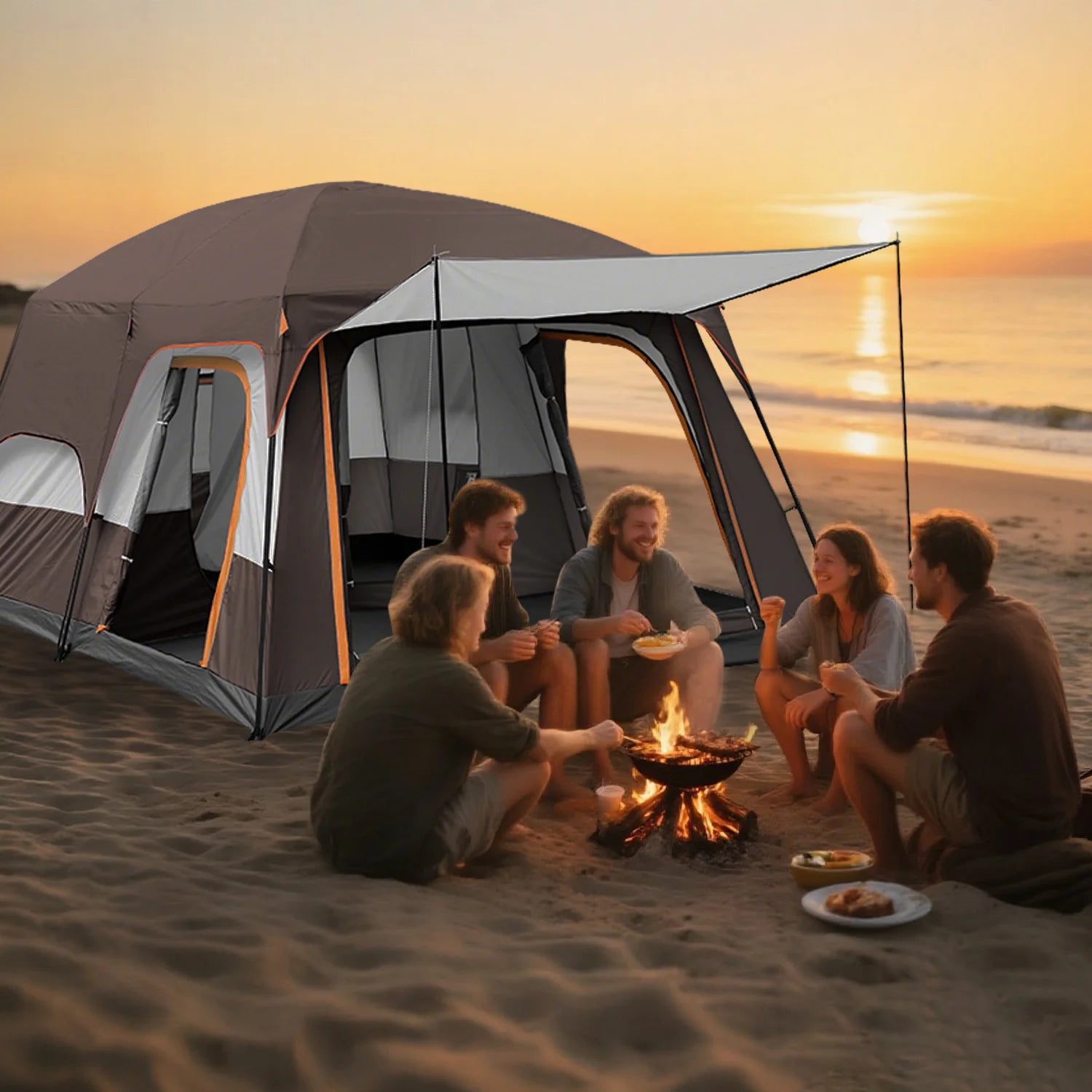 KFeng 12 Person Tents for Camping - 2Rooms 3Doors&3Windows Mesh,Suitable for Outdoor/Picnic,Brown - Image 12