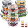 34pcs Glass Food Storage Containers with Lids Set, Airtight Meal Prep Containers (17 Containers & 17 Lids), Grey