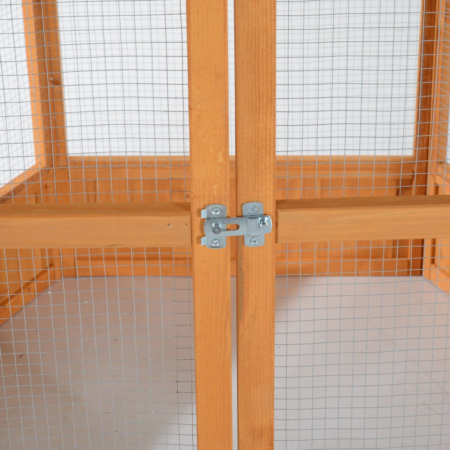 Large Wooden Hexagonal Outdoor Aviary Flight Bird Cage with Covered Roof - Image 6