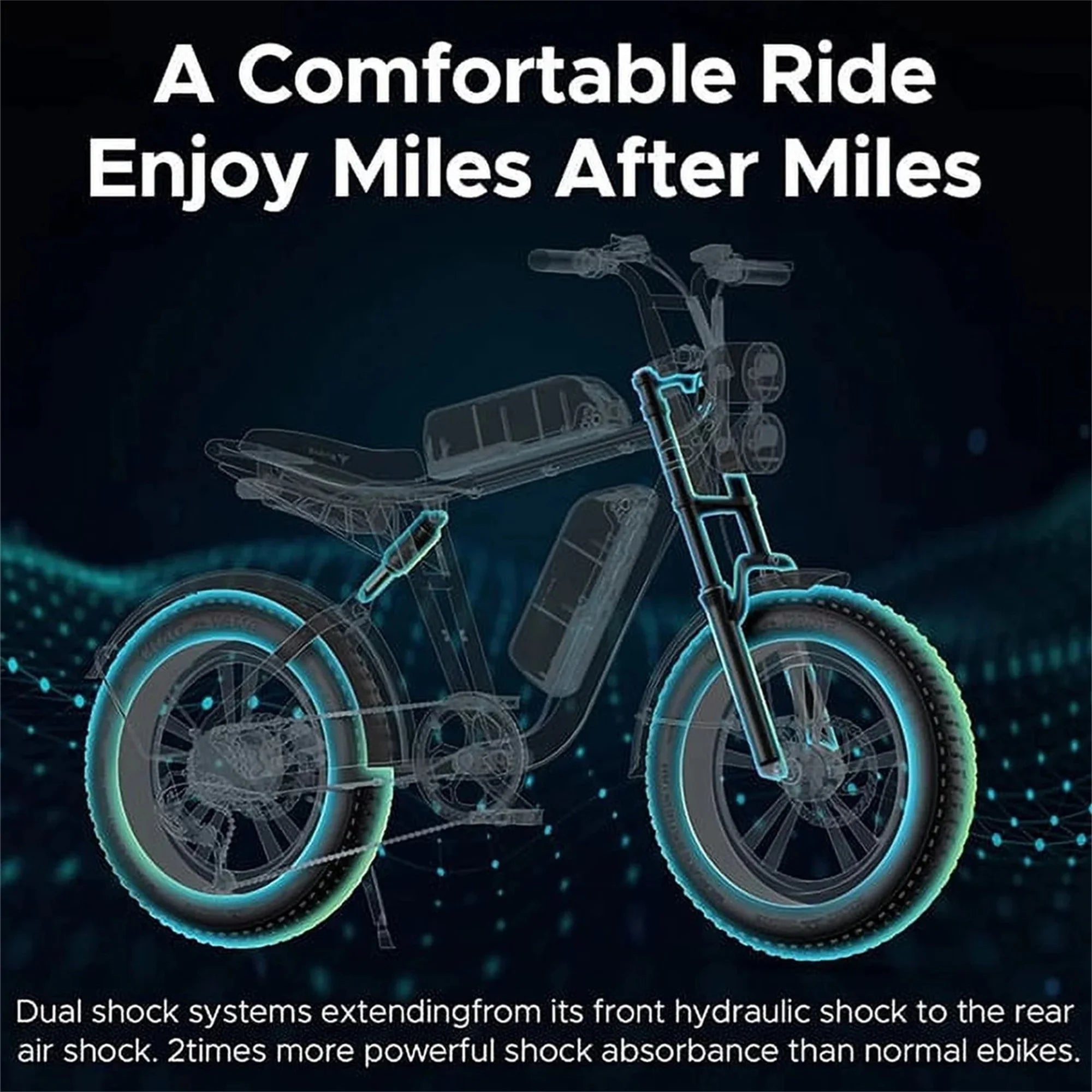 AKEZ Retro Electric Bike 1000W, 28mph, 94 Miles, 20"x4.0" Fat Tires, Full Suspension, UL Certified - Image 6