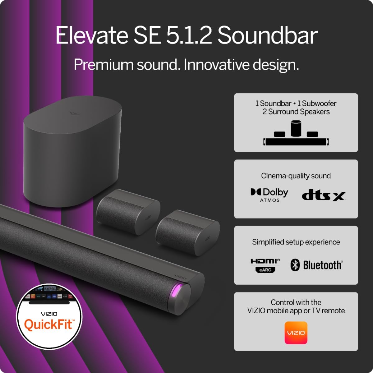 VIZIO Elevate SE 5.1.2 Soundbar with Wireless Subwoofer, Dolby Atmos, 2024 - Image 2