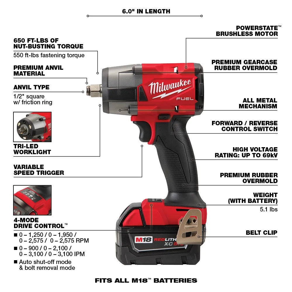 18V M18 FUEL Lithium Ion Brushless Cordless 7 Tool Combo Kit 5.0 Ah - Image 4