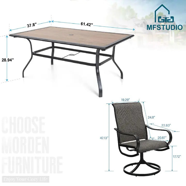 8 Pieces Patio Dining Set with Umbrella,Outdoor Furniture Set with 6 Sling Dining Swivel Chairs - Image 6