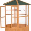 Large Wooden Hexagonal Outdoor Aviary Flight Bird Cage with Covered Roof - Image 3