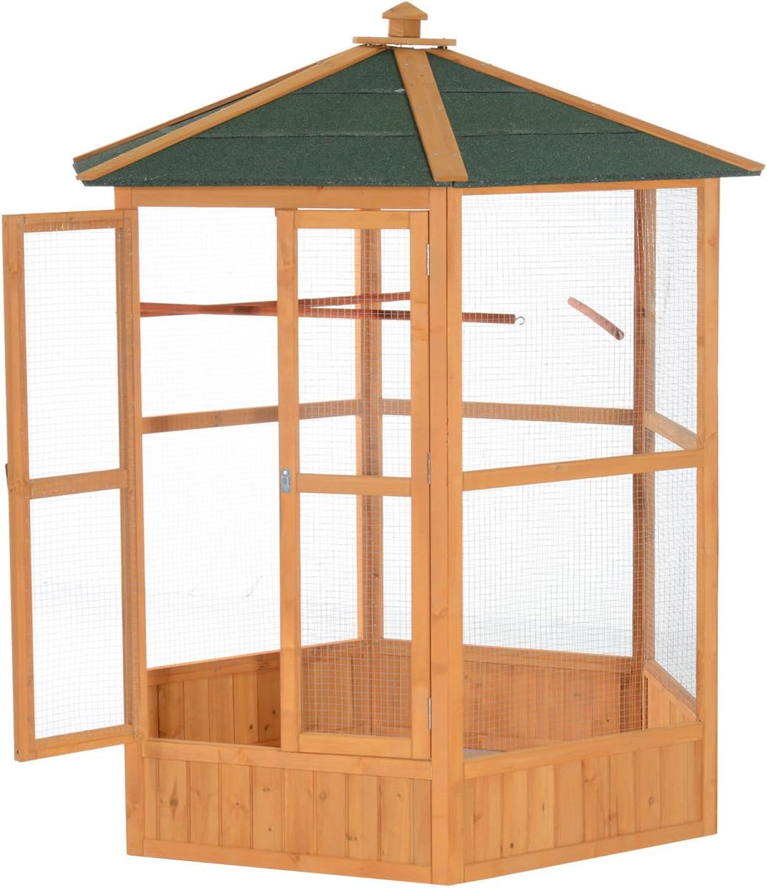 Large Wooden Hexagonal Outdoor Aviary Flight Bird Cage with Covered Roof - Image 3
