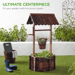 Alternative view of Best Choice Products Rustic Wooden Wishing Well Planter Outdoor Home Décor for Patio, Garden, Yard w/Hanging Bucket