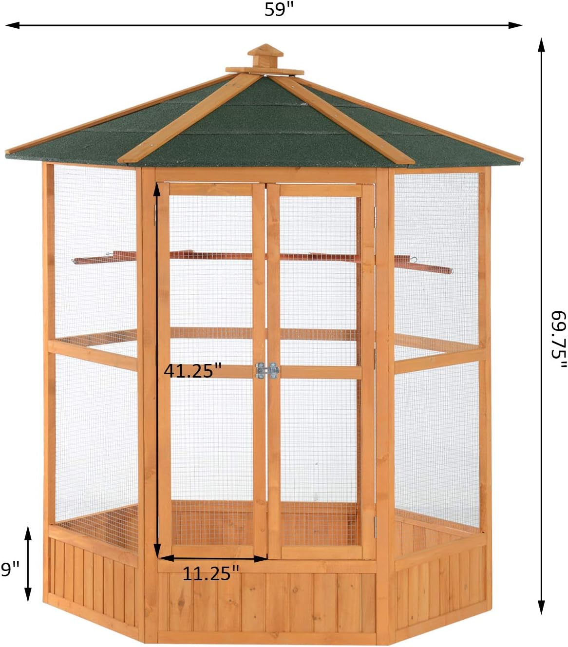 Large Wooden Hexagonal Outdoor Aviary Flight Bird Cage with Covered Roof - Image 5