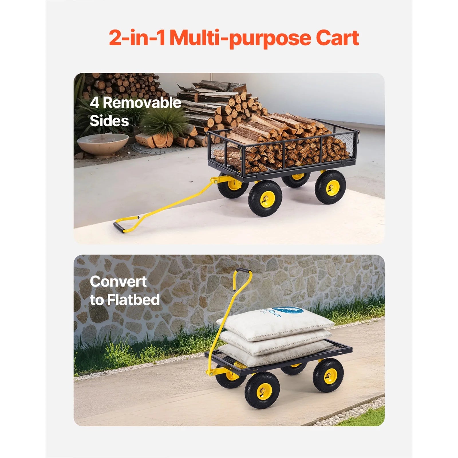 KFFKFF Mesh Steel Garden Cart 900 Lbs, 38 x 22 " Heavy Duty Utility Wagon Cart, Metal Garden Trolley with 10" Wheels, Removable Mesh Sides, 180 Swiveling Handle (Green) - Image 16