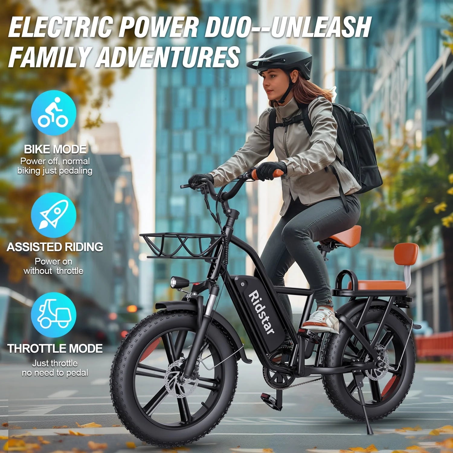 Electric Bike for Adults750W 30-70Miles 48V 15AH Removable Battery Ebike 20" x 4.0 Fat Tire Beach Commuting E-Bike 2 Seater W/Fork Suspension UL2849 - Image 4