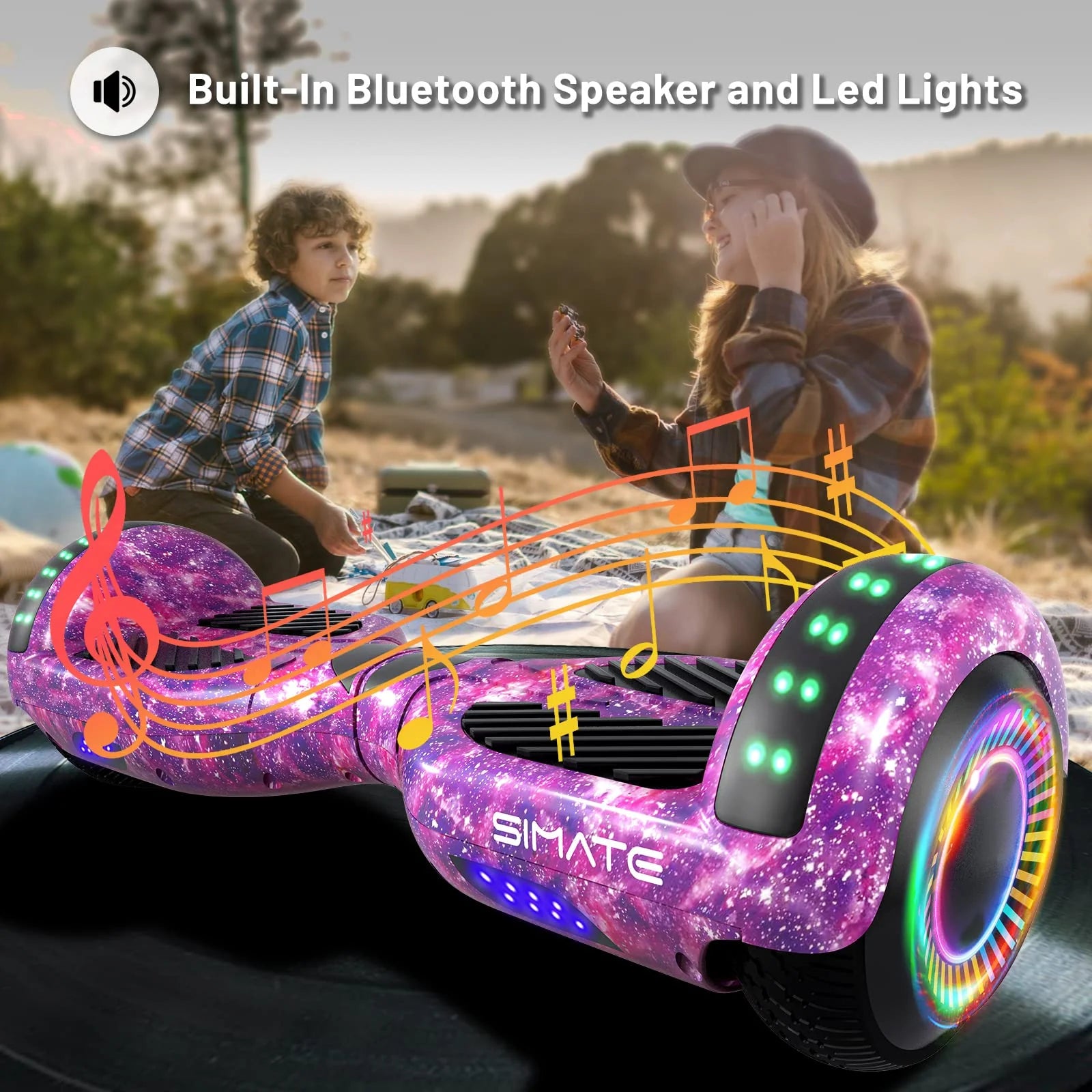 SIMATE 6.5" Hoverboard with Bluetooth & LED Lights - Image 7