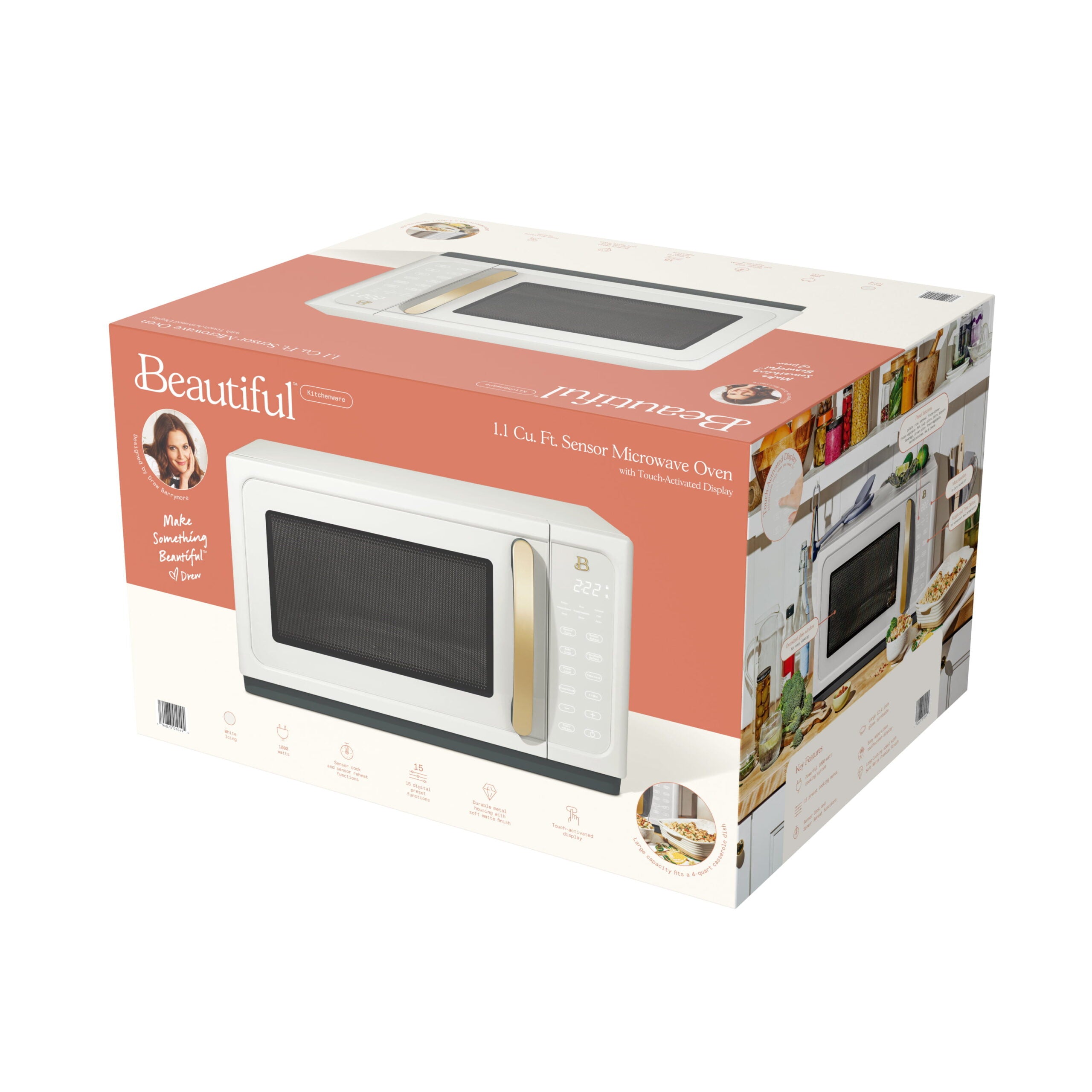Beautiful 1.1 Cu ft 1000W Sensor Microwave Oven, White Icing - Kitchen Appliance - Image 2