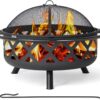SUNCREAT 42” Patio Fire Pit Wood Burning with Mesh Spark Screen, Bonfire Outdoor firepit with Fireplace Poker, Black - Image 28