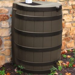 Alternative view of 40 Gallon Rain Barrel with Darkened Ribs Oak