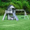 Backyard Discovery Canyon Creek Cedar Wood Swing Set with Wave Slide, Clubhouse, Play Kitchen, Picnic Area, Belt Swings, Web Swing, Rock Wall, Balconies, Playhouse, Step Ladder, Outdoor Playset - Image 3