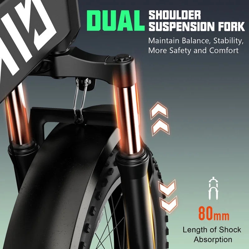 TST Electric Bike 4.0 Fat Tire Foldable Ebike 48V 13Ah Battery 750W Electric Commuter Bicycle with LCD 20" One-Step Folding Electric City Bike for Men Women Black - Image 5
