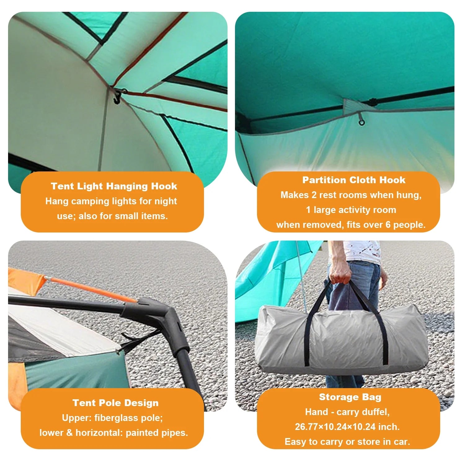 KFeng 12 Person Tents for Camping - 2Rooms 3Doors&3Windows Mesh,Suitable for Outdoor/Picnic,Brown - Image 22